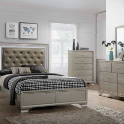LED Silver Queen Bed, Dresser with mirror, New Mattress