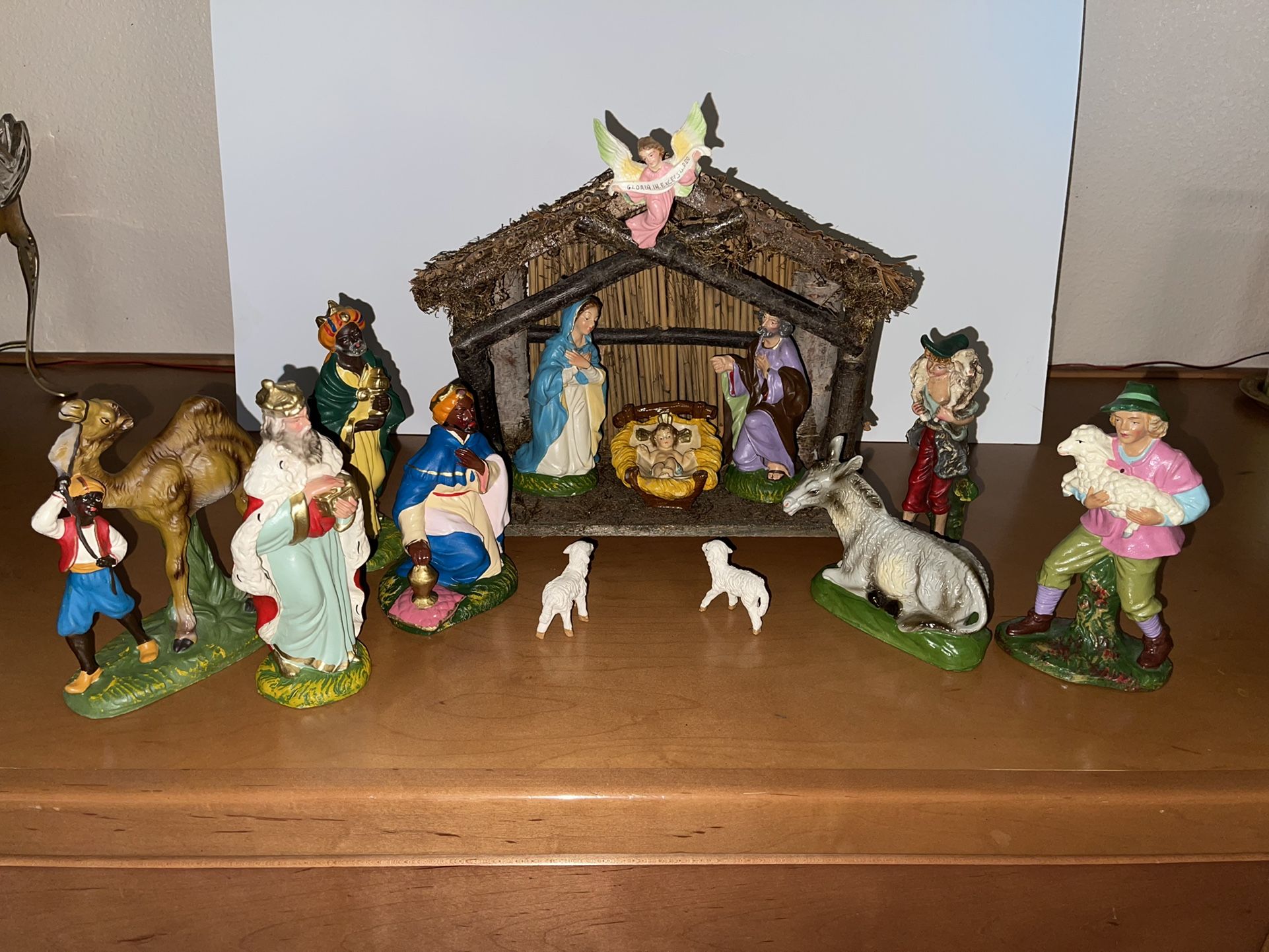 Vintage Fontanini Paper Mache Nativity Set Of 14 Hand Painted Made in Italy