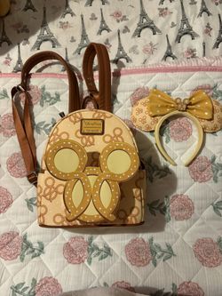 Loungefly Disney Parks Mickey Mouse Pretzel Backpack and ears set