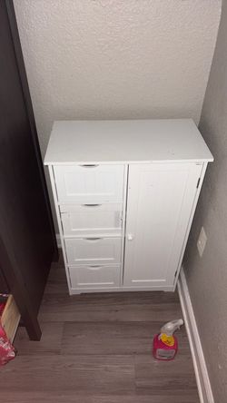White Wood Storage Cabinet/ nightstand with Drawers