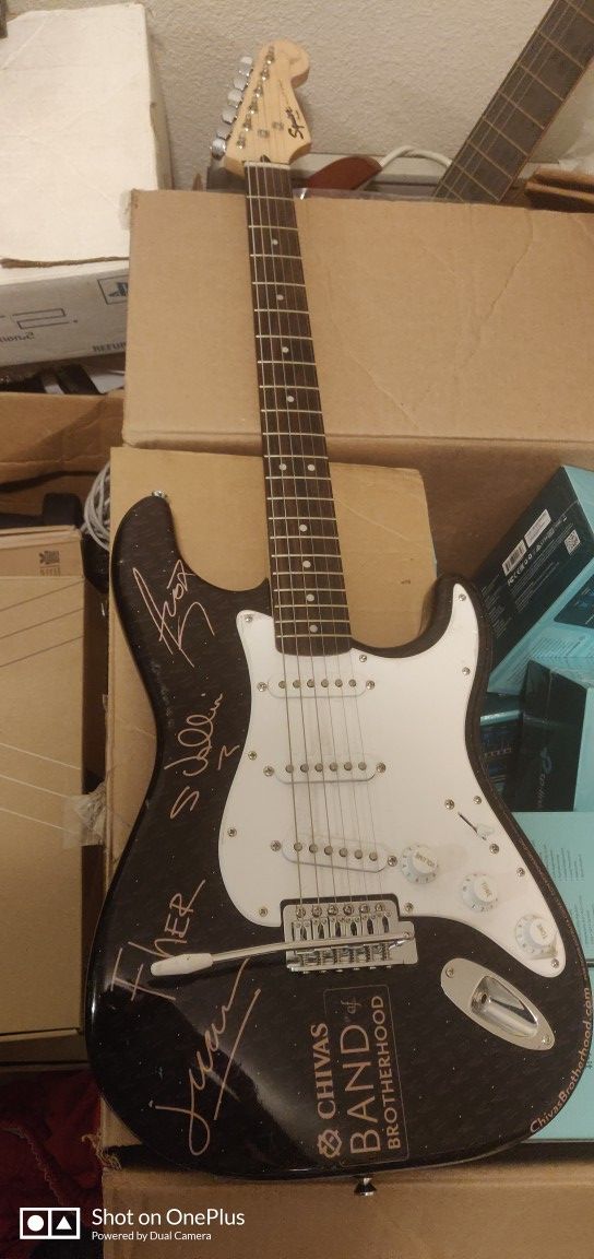 Mana(Mexican Rocker Band) Chivas Band of Brotherhood Fender Squier Guitar autographed version
