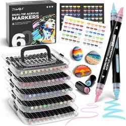 JusArt 60 Colors Ink Control Acrylic Paint Markers Dual Tip Art Supply Kit w/Case (New)