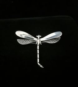 3" x 2.2" Handcrafted Solid Sterling Silver Dragonfly Pin/Brooch, signed