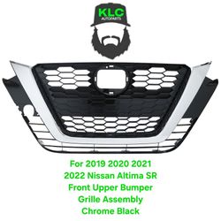 For 2019 2020 2021 2022 Nissan Altima SR Front Upper Bumper Grille Assembly Chrome Black