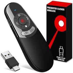2 in 1 USB Type C Presentation Clicker with Red Light Pointer, Wireless Presenter for PowerPoint Presentation PPT Clicker, 2.4GHz 