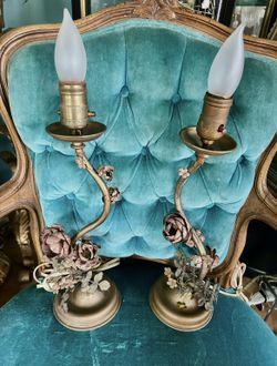 Pair Antique Tole Lamps 