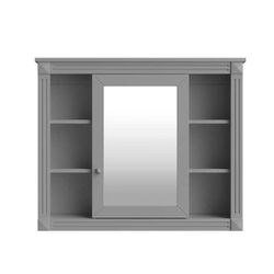 Bathroom Storage Wall Cabinet in Gray Utility Medicine Cabinet with Mirror