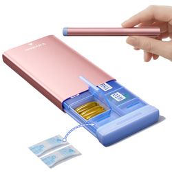 Vaydeer Travel Small Pill Organizer, Metal Slim 7 Day Weekly Pill Case With Moisture-Proof Desiccant, Compact Portable Medicine Organizer For Vitamins