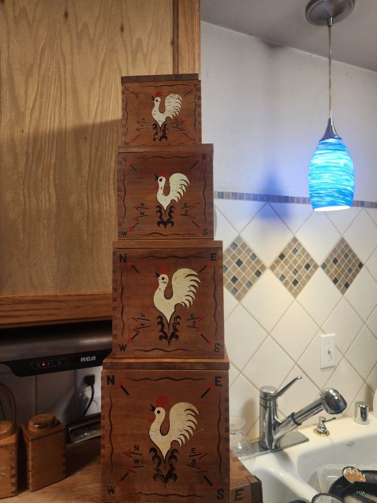 Redbird complete set of vintage canisters/dovetailed/hand painted