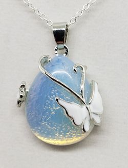 Opalite Butterfly Silver Necklace