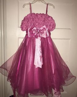 NWT Pink Girls Dress With Flowers, Pearls And Bows Sparkle Organza Skirt Size 10