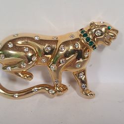Beautiful Vintage Signed SAL Swarovski Leopard Brooch 