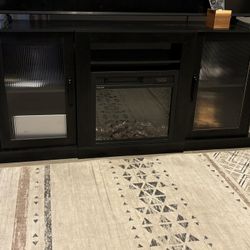 WLIVE Retro TV Stand for 65 inch TV, TV Console Cabinet with Storage, Open Shelves Entertainment Center for Living Room and Bedroom, Black 