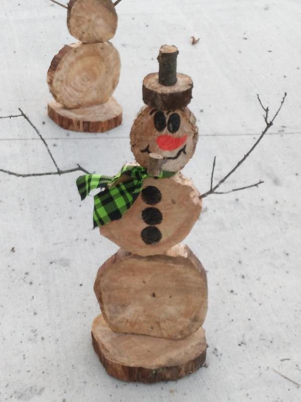 Handcrafted Wood Slabs Snowman Christmas 