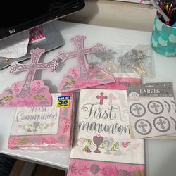 First Communion Decorations, Centerpieces, Table Cover, Napkins, Cupcake , Label