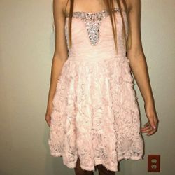 PINK STRAPLESS ROSE DRESS
