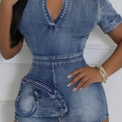 Short denim romper-Pickup only