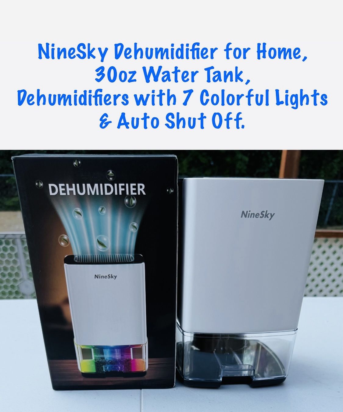 NineSky Dehumidifier for Home, Dehumidifiers with 7 Colorful Lights & Auto Shut Off.