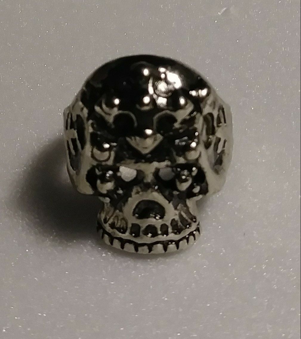 Silver Plated Biker Skull Ring Size 10