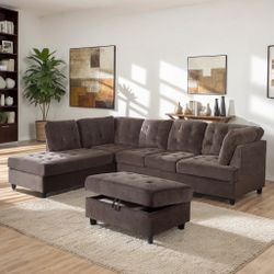 Brown Sectional Couch Set And Ottoman 