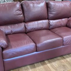 Red Leather Couch 3 Seat