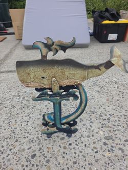 Metal Whale Decorative Sculpture on Stand