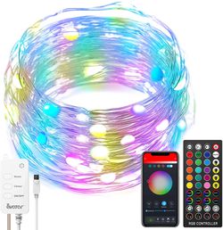 WiFi Smart String Lights Alexa Christmas Fairy Lights, Dreamcolor Music Sync Remote Control RGBIC LED Twinkle Lights for Decor(32.8ft, 100LED,USB Pow