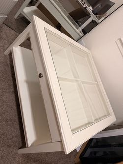White Wood Coffee Table with Glass Top