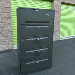 Lateral file cabinet heavy duty metal 38” L x 18” w x 65” h, no keys, gray $50