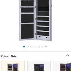 Gabinete organizador de joyas con 6 luces LED, para montar en la pared o en la puerta, de 47.3 pulgadas de alto, con espejo y 2 cajones

