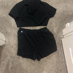 2 Piece Black Set Shorts And Cropped Top 2X