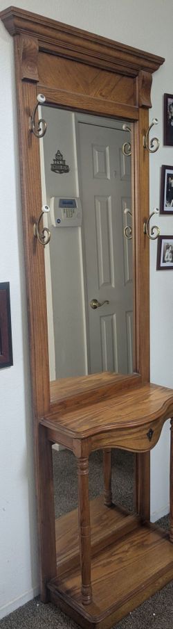 Mirror stand hat holder and shelf