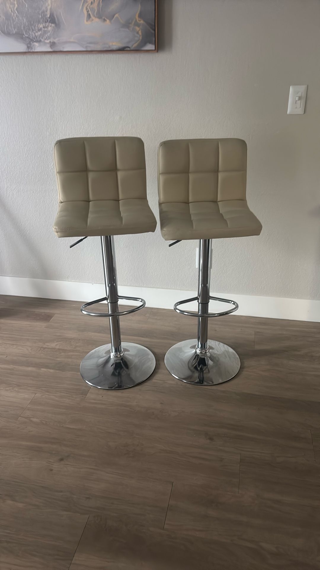 Set of 2 Beige Adjustable Bar Stools – Chrome Base, Modern Design