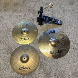Crash and hi hat cymbals w/bass pedal