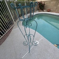 4ft tall Wrought iron plant stand teal / patio stand