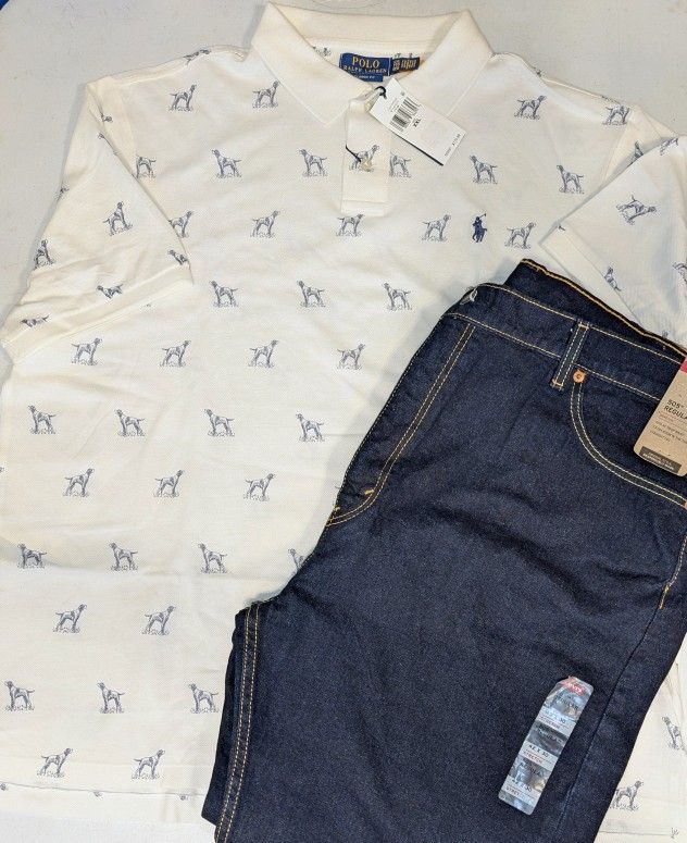 Men's Polo Short Sleeve Collar Shirt With Levi Jeans ( Shirt Size XXL) ( Pants Size 42x30) 