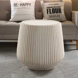 Off White Magnesium Oxide Fluted Tapered Home Decor Accent Piece, 16.54" Round Decor Display Stand