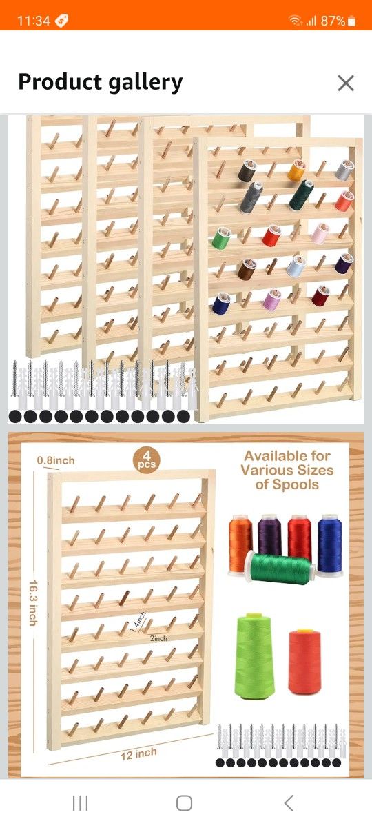 Wooden Thread Holder Wall Mounted Thread Rack with Hanging Hooks Organizer for Mini Sewing Quilting Jewelry Embroidery