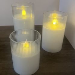 Glass Flameless Candles With Remote- White