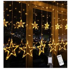 Blingstar Star Christmas Lights 138 LED 12 Star Curtain Lights 8 Flashing Mode Window String Lights 8.2ft Connectable Hanging Lights for Indoor Bedroo