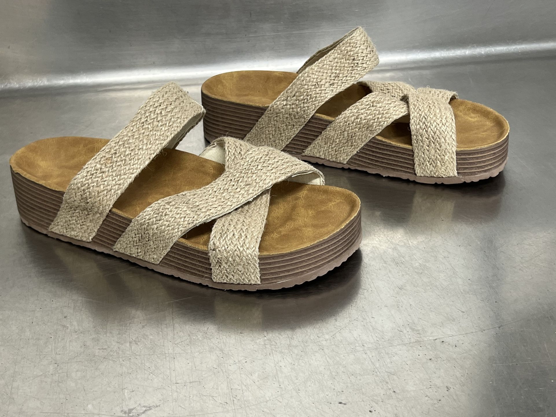 Women’s Tan Slides with Woven Straps - Size 42 EU - NWOT