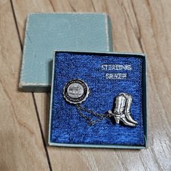 Sterling Silver 925 City of Huntsville Texas Sam Houston Home Boots Lapel Hat Pin Commemorative Collection Historic