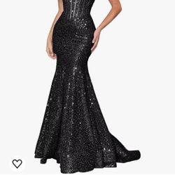 Black Sparkly Sequin Prom Dresses for Women Mermaid Long Spaghetti Straps Formal Evening Party Gowns

