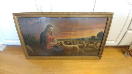 1930's Jesus lithograph in original antique frame