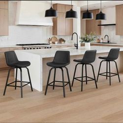 Swivel set of 4 Faux Leather Bar Stools Metal Frame With Upholstered Swivel Counter Height Bar Stool