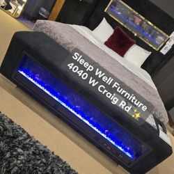 💥 Queen, King, Cal King Light Up Fireplace Bed Frames 💥 Furniture Sectionals Avail