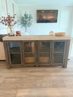 Living Spaces 4-Door Glass Buffet Sideboard – Excellent Condition (2021)