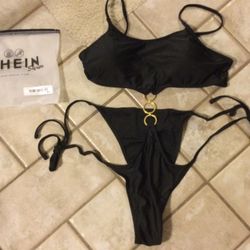 SHEIN Black Ring Linked 1 Piece Swimsuit ~ Sz. L New with package