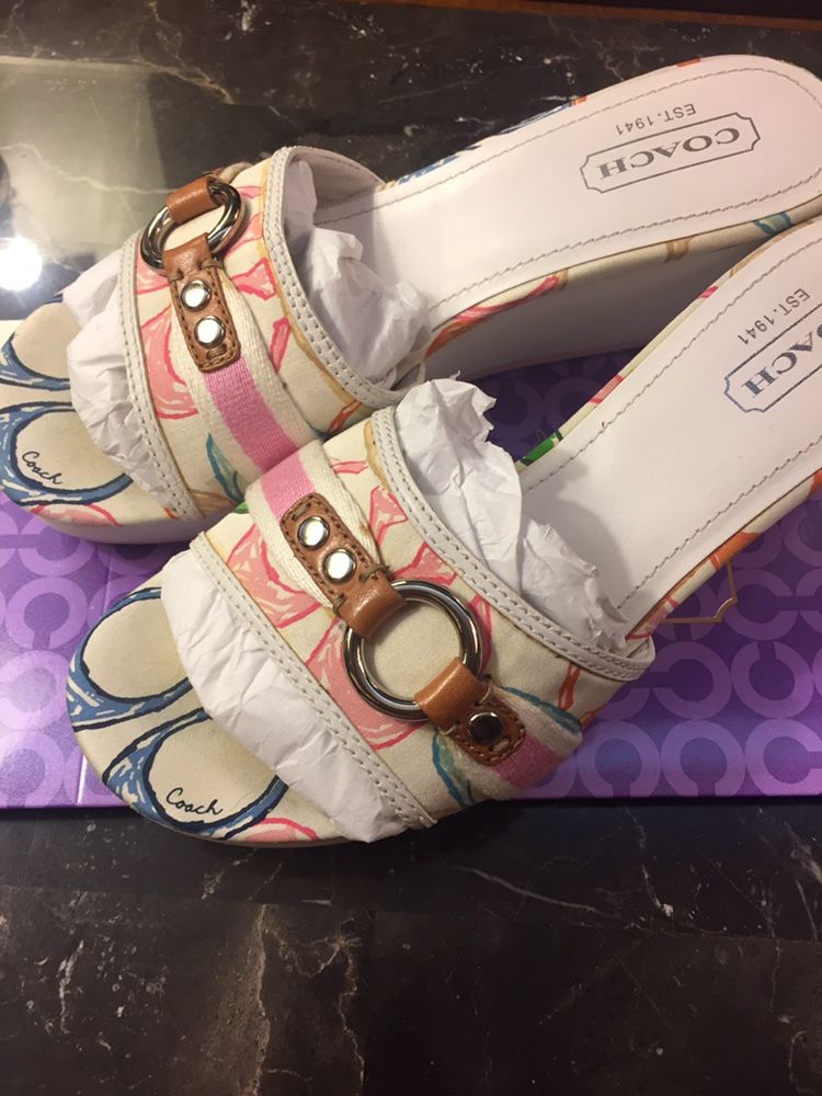 Coach Multi- Colored Wedge Open Toe Size 8