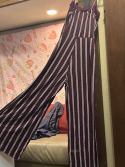 Maroon vertical stripe jumpsuit
